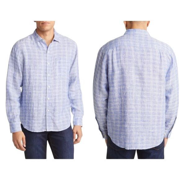 Tommy Bahama Other - Tommy Bahama Plaid Linen Shirt Men's Size Large Blue White Ventana Beach NEW